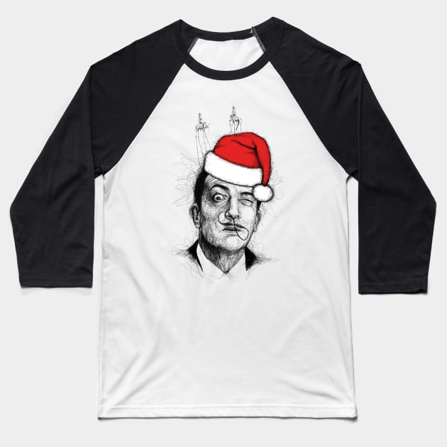 Christmas Salvador Dali. Scribble Art Baseball T-Shirt by Gorskiy